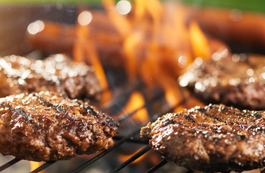 Burgers and hotdogs on the grill